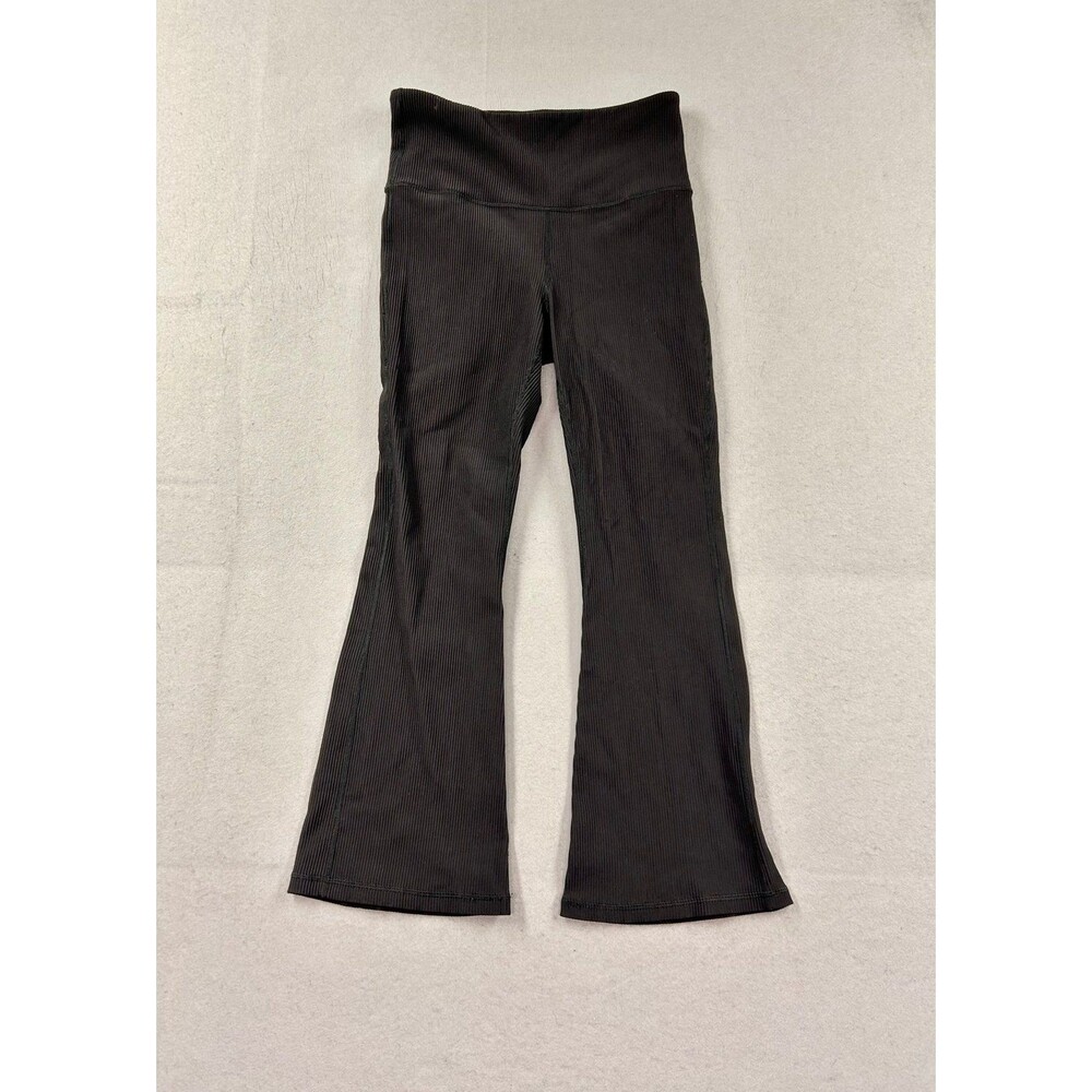 Athleta Elation Rib Crop Flare Pants Black High Rise Yoga Medium Activewear
